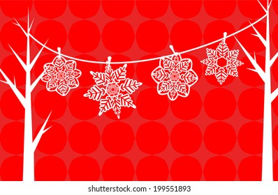 Vector Illustration of Paper Snowflake Red Background
