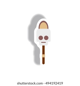 Vector illustration paper sticker Halloween icon torch and skull