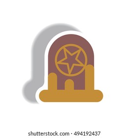 Vector illustration paper sticker Halloween icon bloody grave monument with star