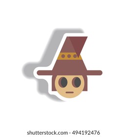 Vector illustration paper sticker Halloween icon kid wearing hat