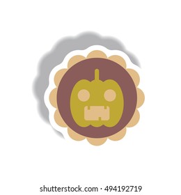 Vector illustration paper sticker Halloween icon coaster with pumpkin