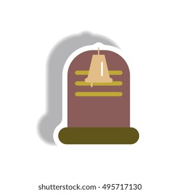 Vector illustration paper sticker Halloween icon grave monument and bell