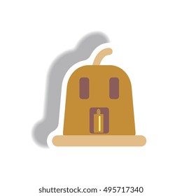 Vector illustration paper sticker Halloween icon Pumpkin with candel
