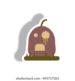 Vector illustration paper sticker Halloween icon bloody pumpkin