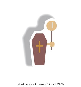 Vector illustration paper sticker Halloween icon coffin and balloon