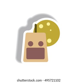 Vector illustration paper sticker Halloween icon pumpkin at midnight with a full moon