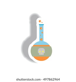Vector illustration paper sticker Halloween icon test tube with potion