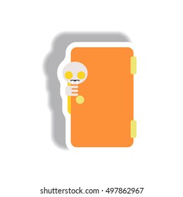 Vector illustration paper sticker Halloween icon Vampire opening the door