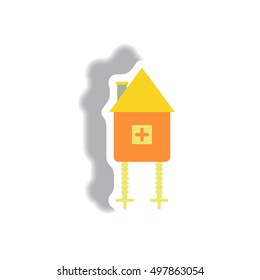 Vector illustration paper sticker Halloween icon fairy hut toy