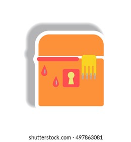 Vector illustration paper sticker Halloween icon box with hand