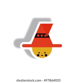 Vector illustration paper sticker Halloween icon kid wearing hat
