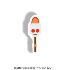 Vector illustration paper sticker Halloween icon torch and skull
