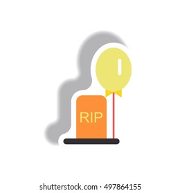 Vector illustration paper sticker Halloween icon grave monument and balloon
