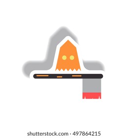 Vector illustration paper sticker Halloween icon Executioner and ax