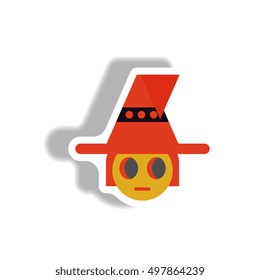 Vector illustration paper sticker Halloween icon kid wearing hat