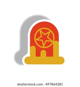 Vector illustration paper sticker Halloween icon bloody grave monument with star