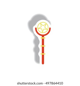 Vector illustration paper sticker Halloween icon Magic wand