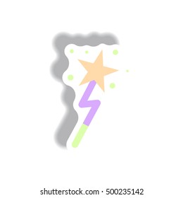 Vector illustration paper sticker. Halloween icon Magic wand.