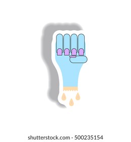 Vector illustration paper sticker Halloween icon bloody zombie undead hand