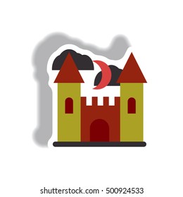 Vector illustration paper sticker Halloween icon castle and moon