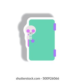 Vector illustration paper sticker Halloween icon Vampire opening the door