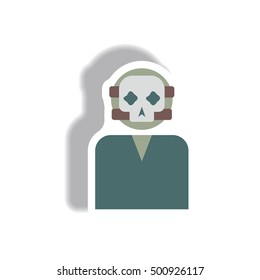 Vector illustration paper sticker Halloween icon Face mask skull