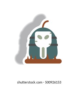Vector illustration paper sticker Halloween icon pumpkin and skull