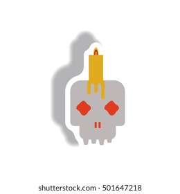 Vector illustration paper sticker Halloween icon Skull and candle