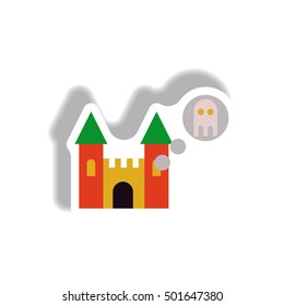 Vector illustration paper sticker Halloween icon castle and ghost