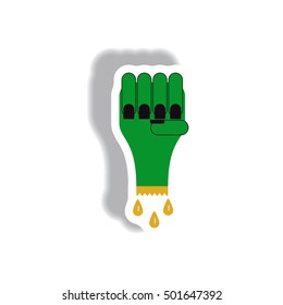 Vector illustration paper sticker Halloween icon bloody zombie undead hand