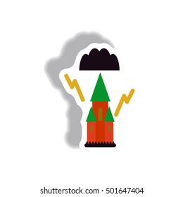 Vector illustration paper sticker Halloween icon castle and storm