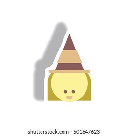 Vector illustration paper sticker Halloween icon kid wearing witch hat