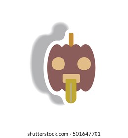 Vector illustration paper sticker Halloween icon pumpkin showing tongue