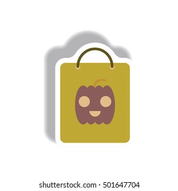 Vector illustration paper sticker Halloween icon pumpkin on bag