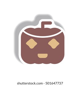 Vector illustration paper sticker Halloween icon pumpkin
