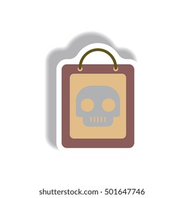 Vector illustration paper sticker Halloween icon skull on shopping bag