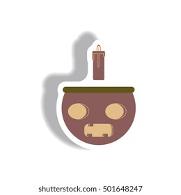 Vector illustration paper sticker Halloween icon Pumpkin with candel