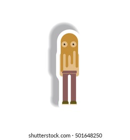Vector illustration paper sticker Halloween icon young child dressed in a ghost costume