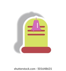 Vector illustration paper sticker Halloween icon grave monument and bell