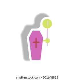 Vector illustration paper sticker Halloween icon coffin and balloon