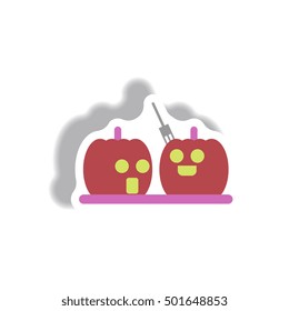 Vector illustration paper sticker Halloween icon pumpkins