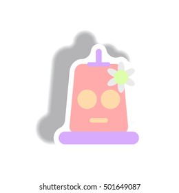 Vector illustration paper sticker Halloween icon mask with flower