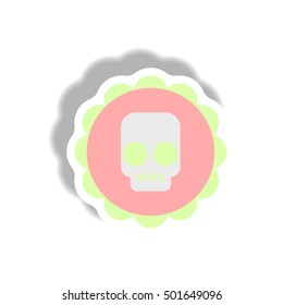 Vector illustration paper sticker Halloween icon coaster with skull