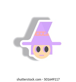 Vector illustration paper sticker Halloween icon kid wearing hat