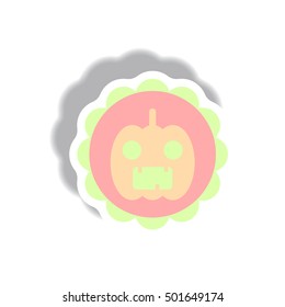 Vector illustration paper sticker Halloween icon coaster with pumpkin