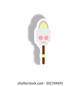 Vector illustration paper sticker Halloween icon torch and skull