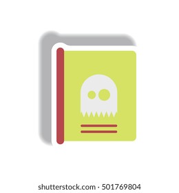 Vector illustration paper sticker Halloween icon Mystery ghost book