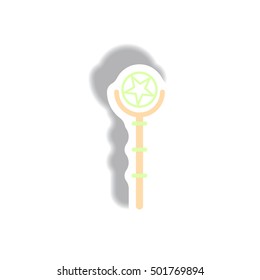 Vector illustration paper sticker Halloween icon Magic wand