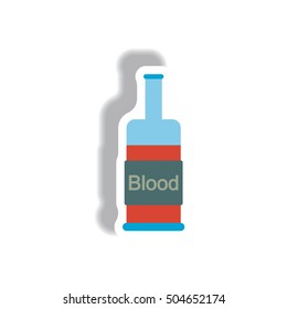 Vector illustration paper sticker Halloween icon bottle with blood