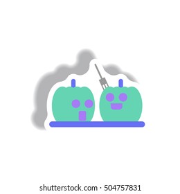 Vector illustration paper sticker Halloween icon pumpkins
